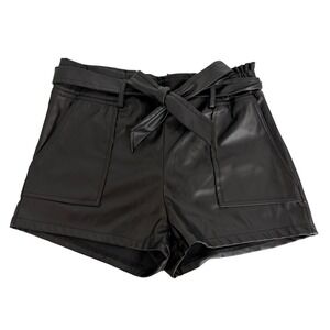 New Windsor Black Faux Leather Paperbag Waist Shorts‎ with Belt Womens XS